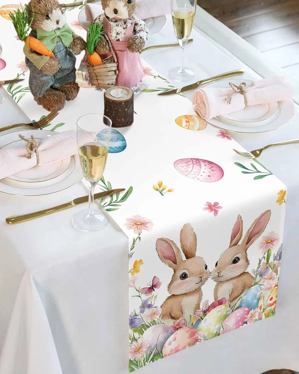 Easter Bunny & Flower Linen Table Runner - candletown.net