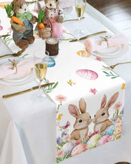 Easter Bunny & Flower Linen Table Runner - candletown.net