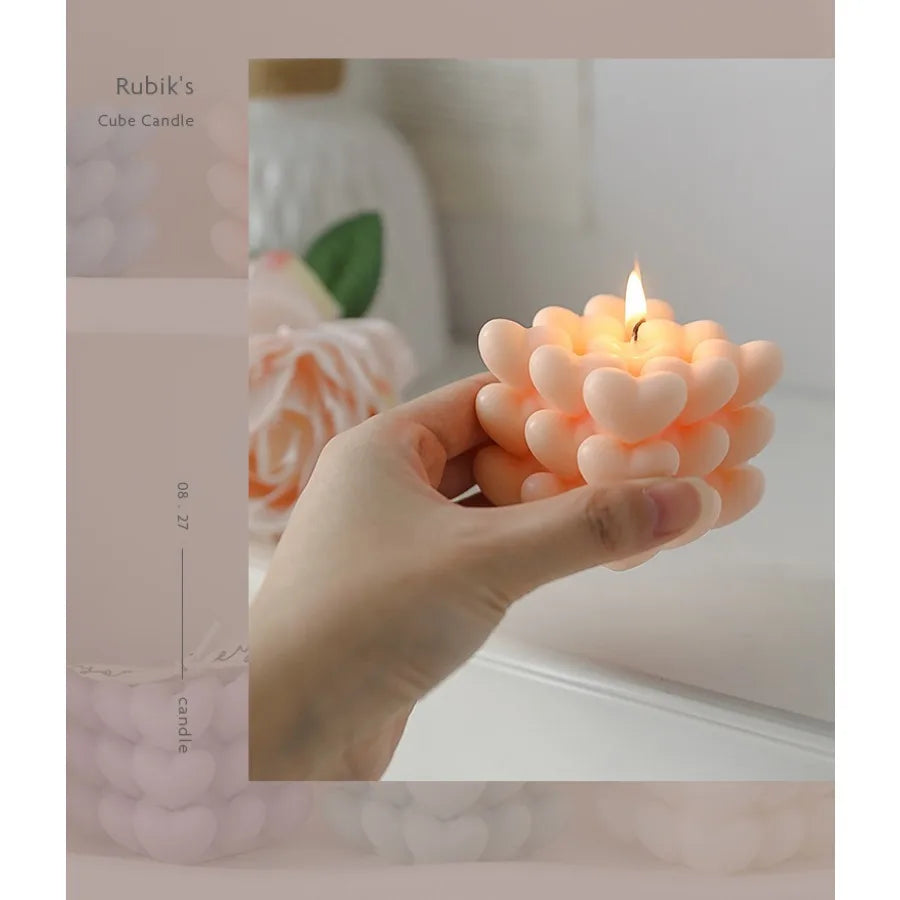 Pastel Heart Cube Soy Wax Candle – Sculptural Decor & Gift - candletown.net