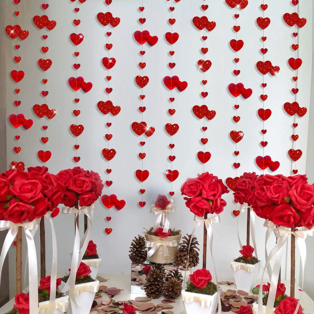 Red Glitter Heart Hanging Garland - candletown.net