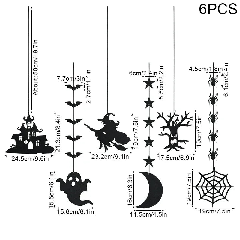 6pcs Halloween Felt Hanging Banner – Witch, Ghost, Bat & Spider Garland Set - candletown.net