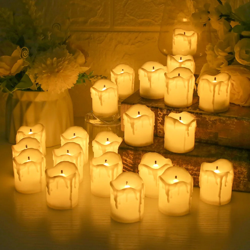 24-Pack Flickering LED Tea Light Candles – Remote & Flameless Decor - candletown.net