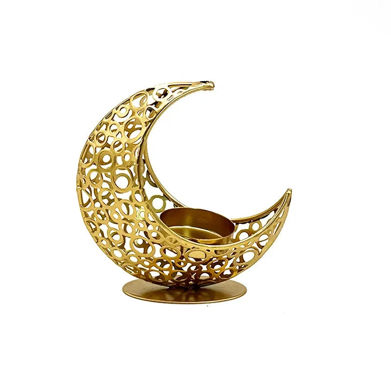 Black & Gold Crescent Moon Candle Holder – 11.2 cm