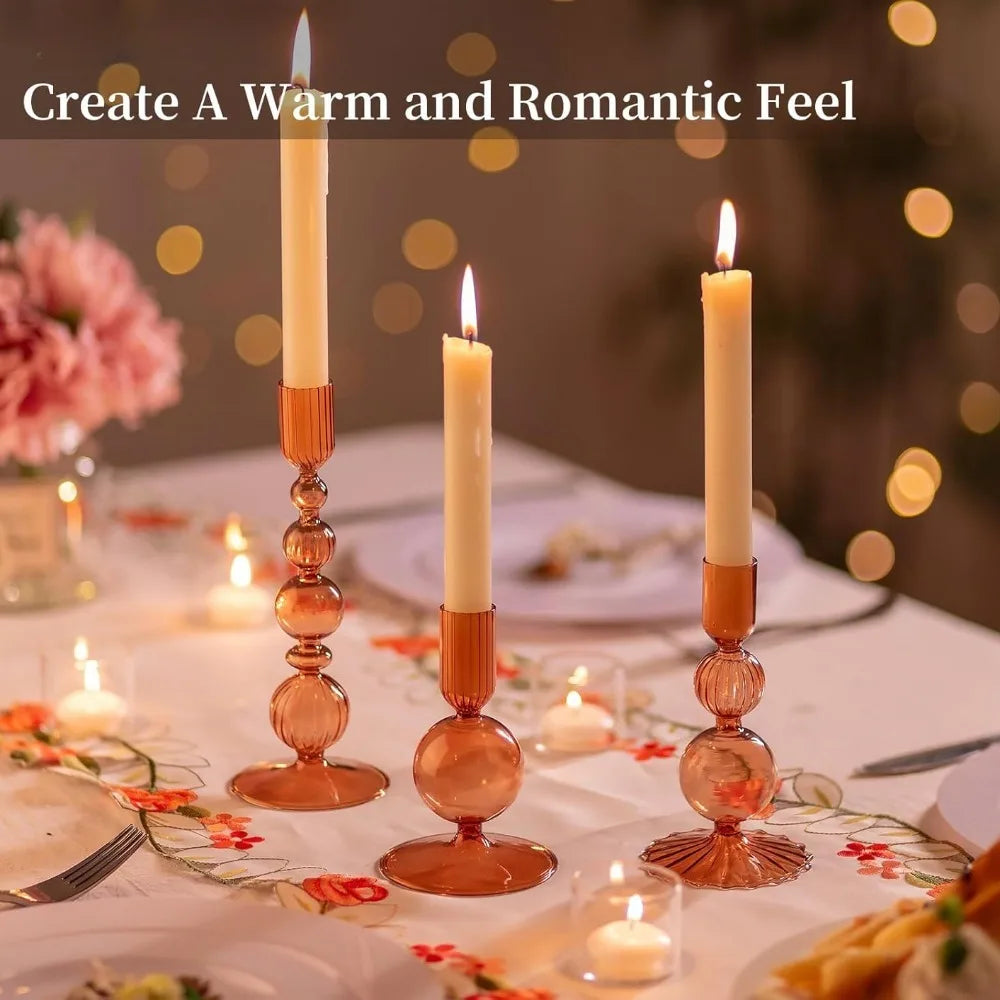 Decorative candles on a table with a warm and romantic ambiance