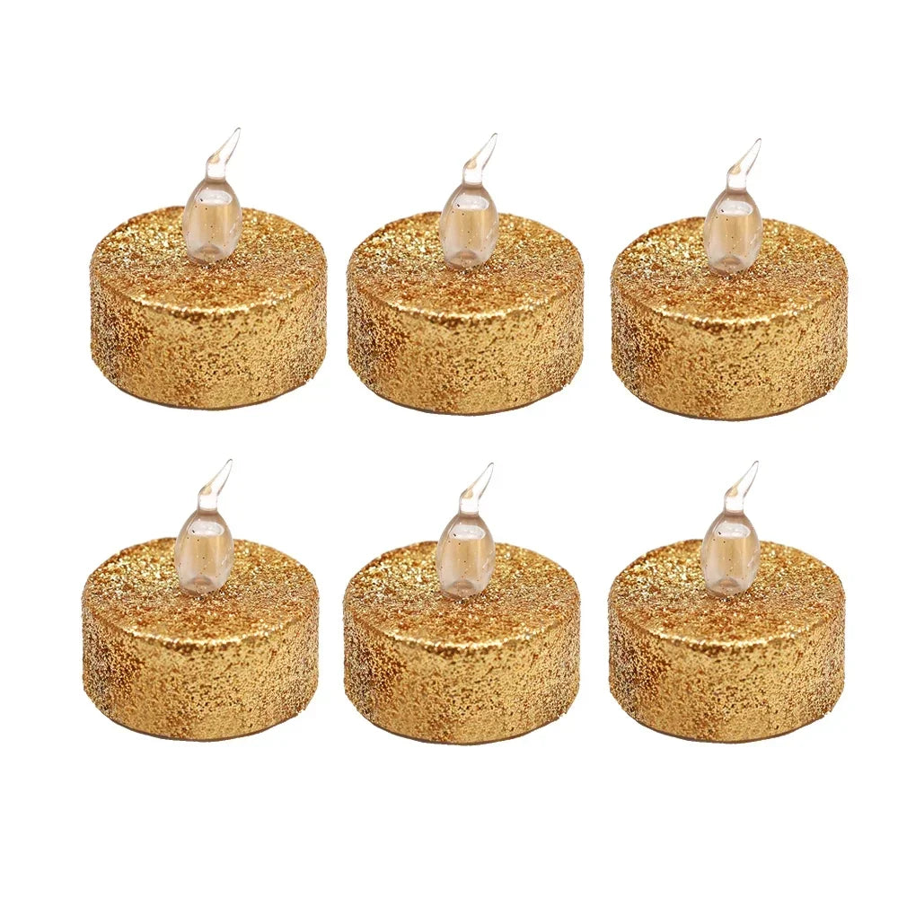 Gold or Silver Glitter LED Flameless Tealight Candles – 3/6/12pcs Set