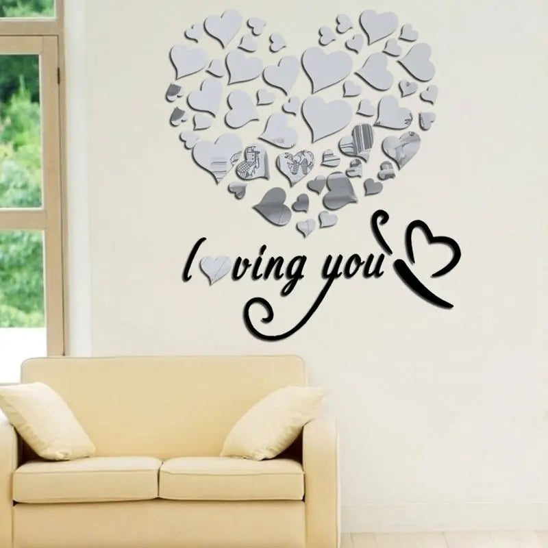 DIY Love Heart Acrylic Wall Stickers – 3D Mirror Decor - candletown.net