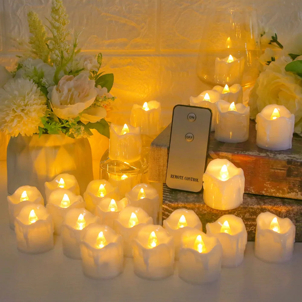 24-Pack Flickering LED Tea Light Candles – Remote & Flameless Decor - candletown.net