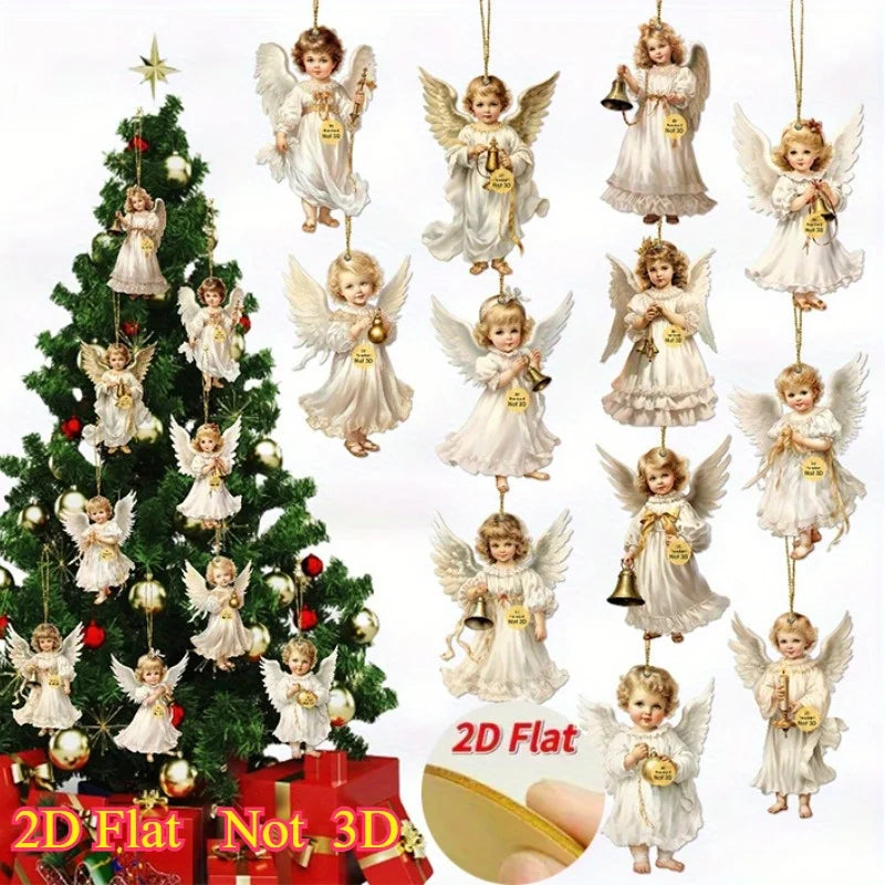 12pcs Vintage Christmas Angel Wooden Pendants - candletown.net