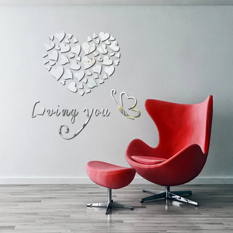 DIY Love Heart Acrylic Wall Stickers – 3D Mirror Decor - candletown.net