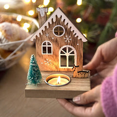 Wooden Christmas House Candle Holder