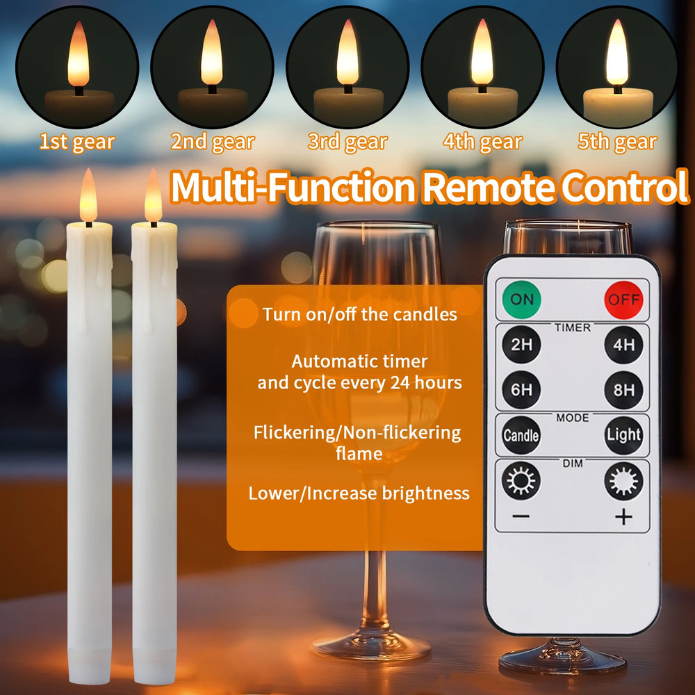 6Pcs Flameless LED Taper Candle Set with Timer and Holders - candletown.net