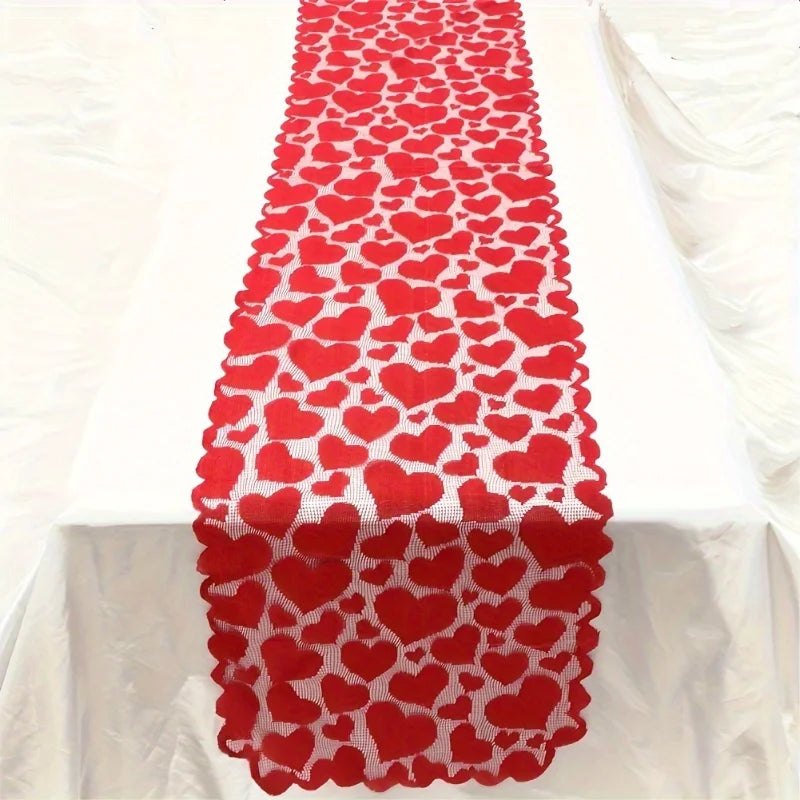 Heart-Shaped Red Lace Table Runner - candletown.net