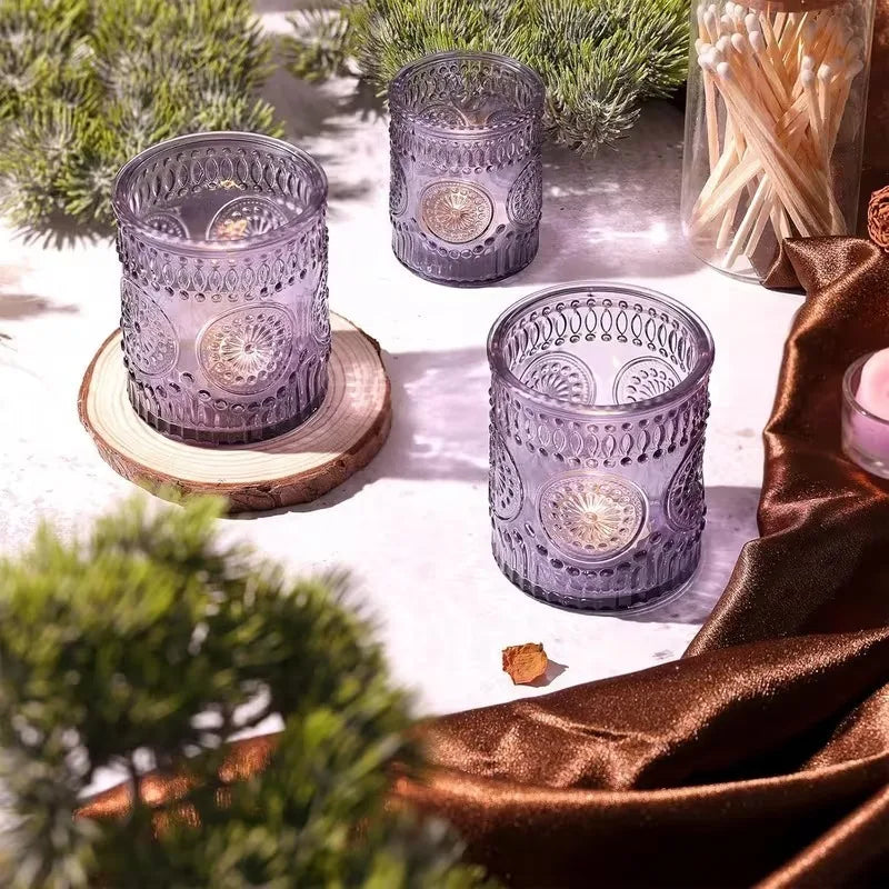 12PCS Glass Candle HolderTransparent Multicolor Aromatherapy Creative Table Decor Home Party Valentine Gift Candle Accessories - candletown.net