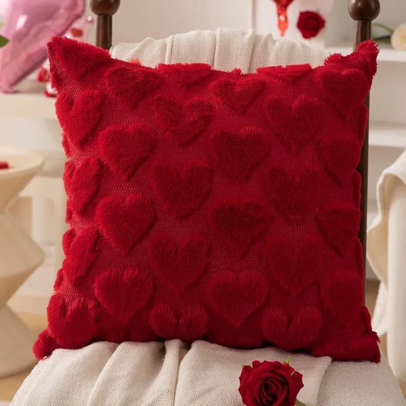 Valentine’s Day Plush Pillow Cover with Embroidered Heart - candletown.net