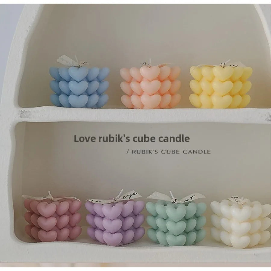 Pastel Heart Cube Soy Wax Candle – Sculptural Decor & Gift - candletown.net