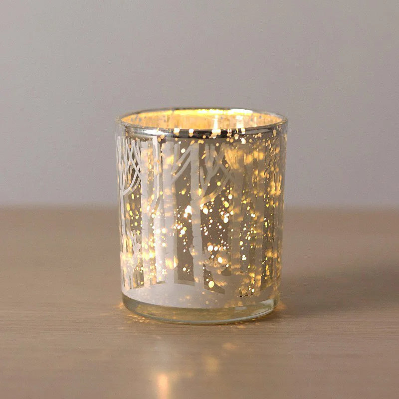 Metallic Twig Tree Glass Candle Holder