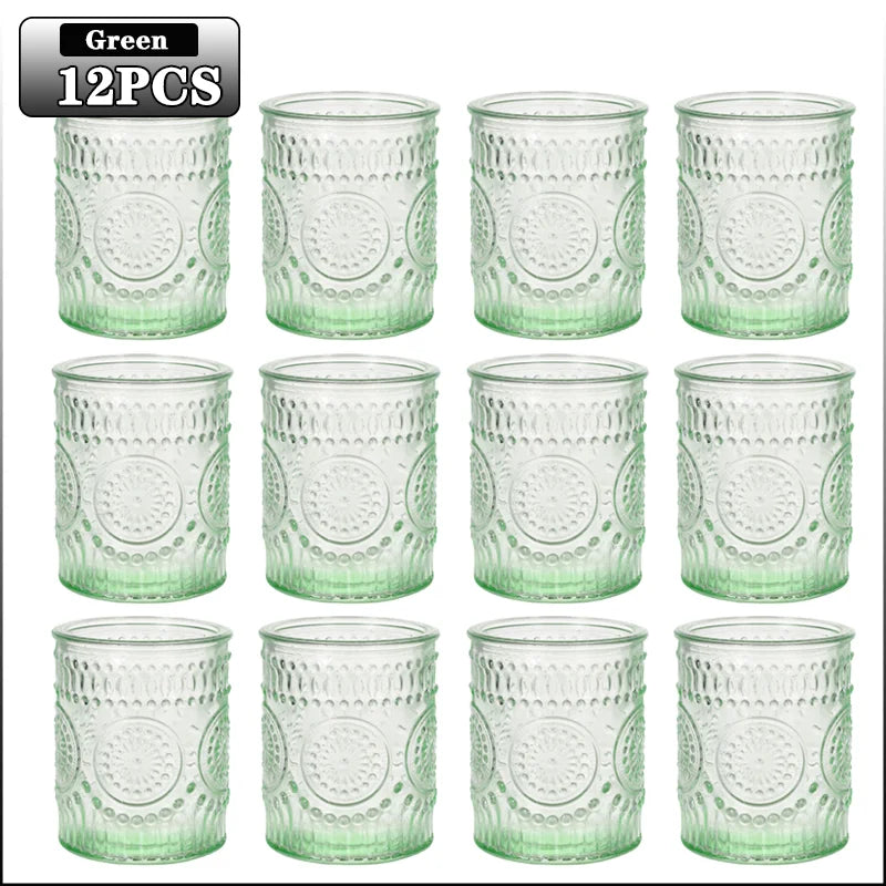 12PCS Glass Candle HolderTransparent Multicolor Aromatherapy Creative Table Decor Home Party Valentine Gift Candle Accessories - candletown.net
