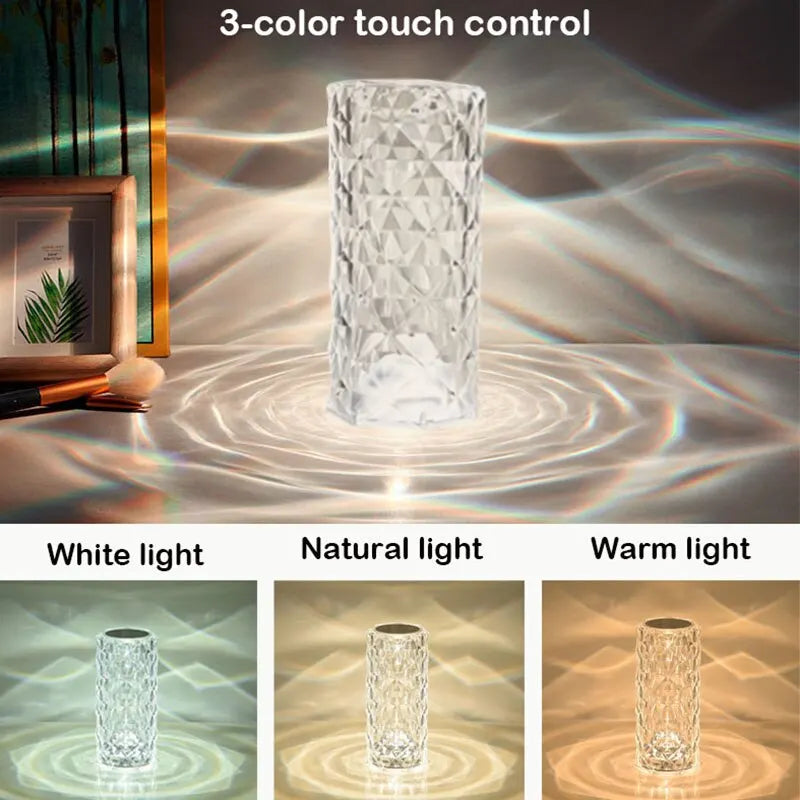 Crystal Diamond Table Lamp – Rechargeable Ambient Night Light