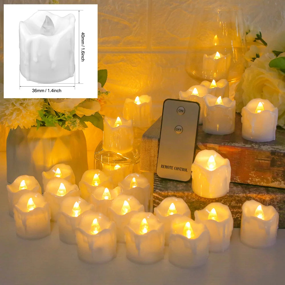24-Pack Flickering LED Tea Light Candles – Remote & Flameless Decor - candletown.net