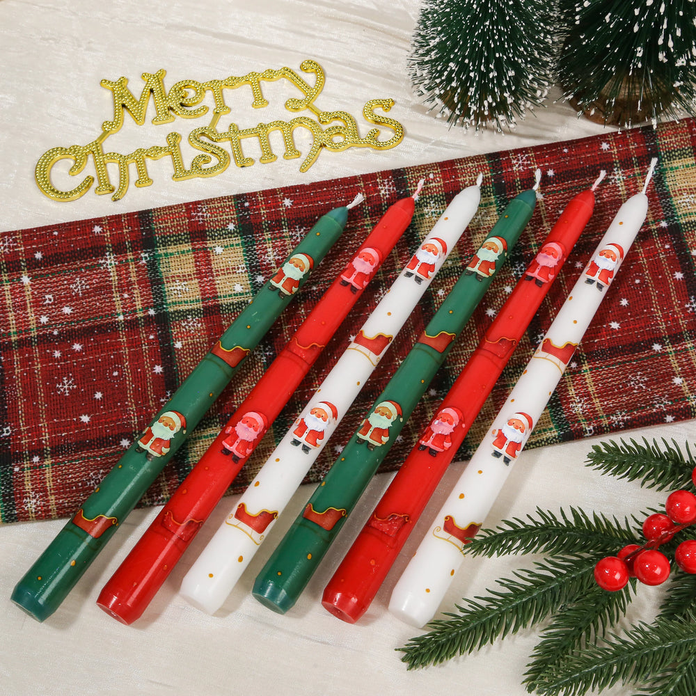 2 Pack Christmas Taper Candles – Santa Claus Pattern - candletown.net
