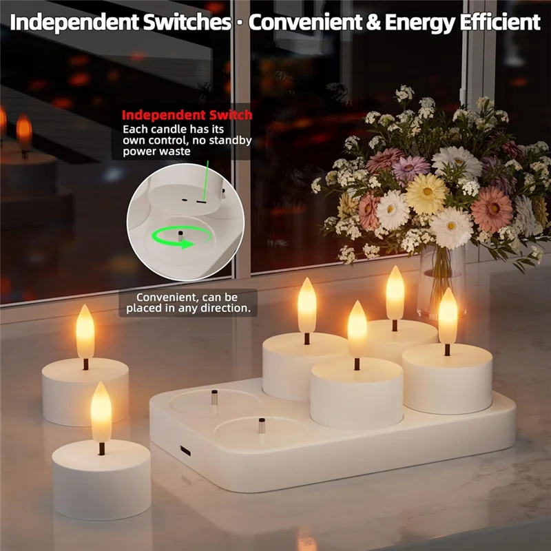 Rechargeable Flameless LED Tea Lights – 6pcs with Charging Station