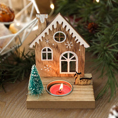 Wooden Christmas House Candle Holder