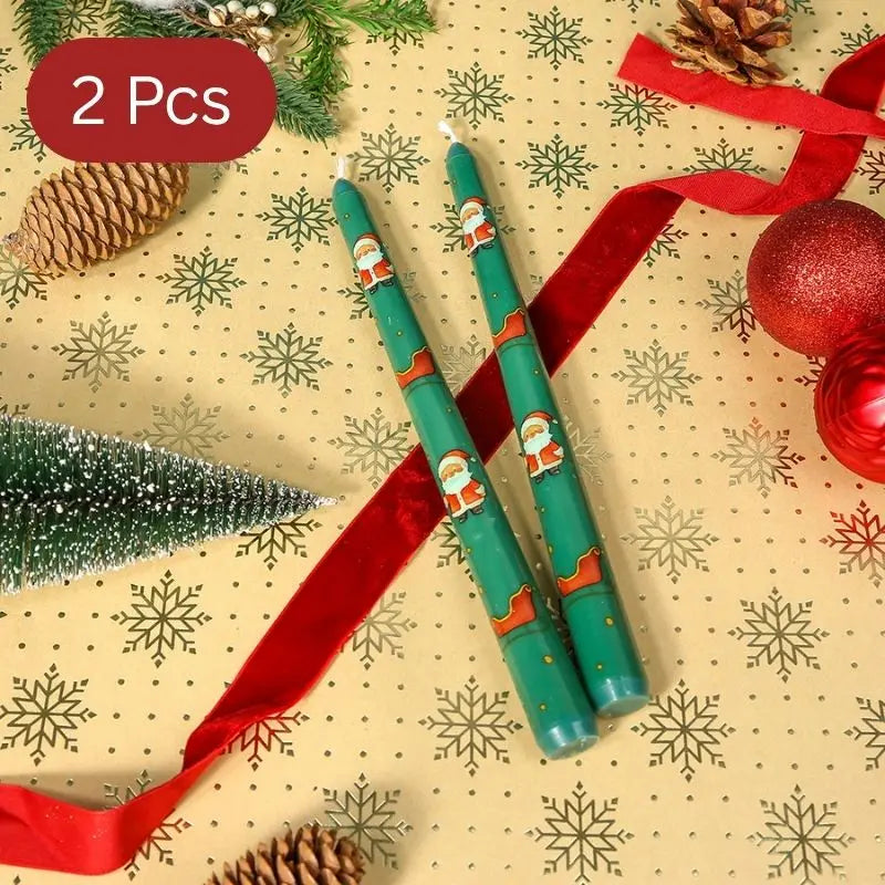 2 Pack Christmas Taper Candles – Santa Claus Pattern - candletown.net
