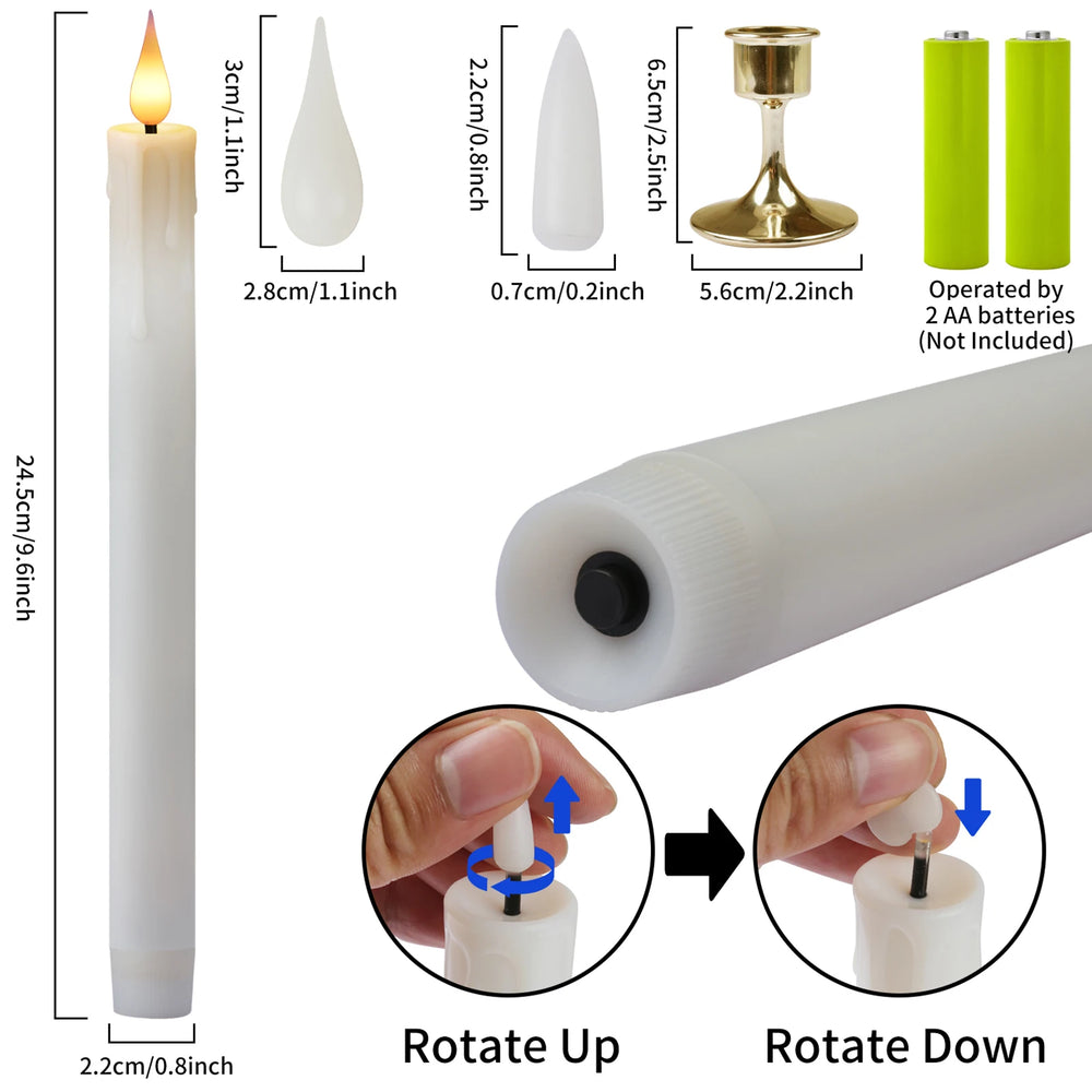 6Pcs Flameless LED Taper Candle Set with Timer and Holders - candletown.net
