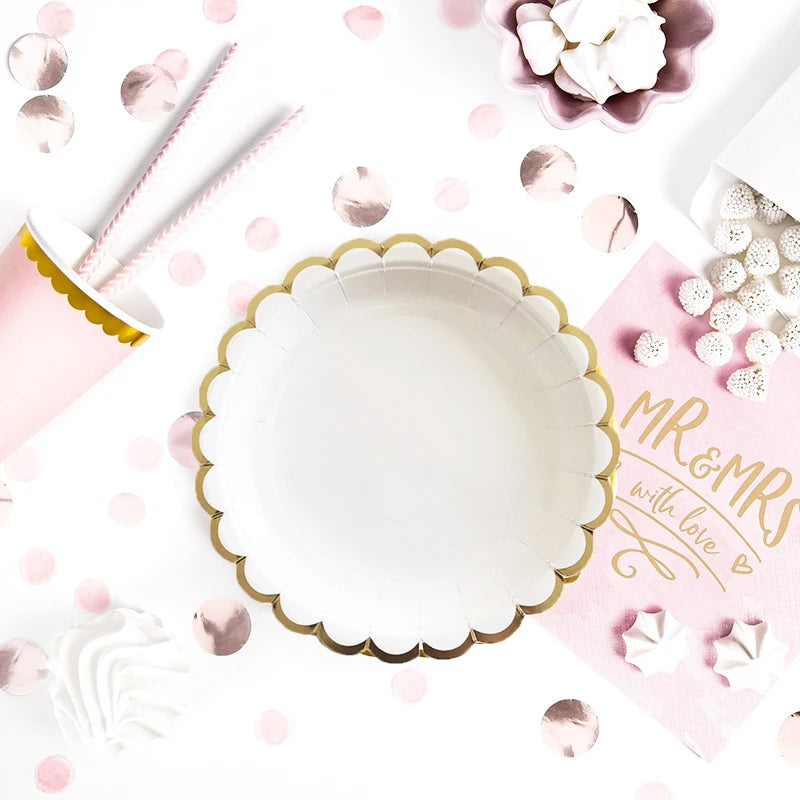 White & Gold Disposable Tableware Set