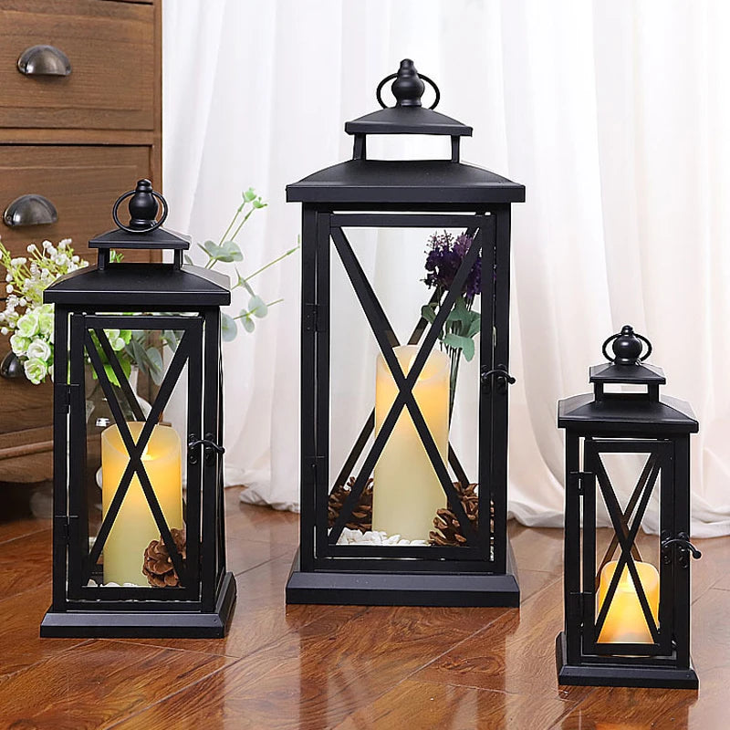 Black Glass Candle Lantern – Large Iron Candle Holder - candletown.net