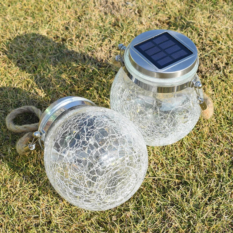 Solar Powered Cracked Glass Jar Lamp - candletown.net