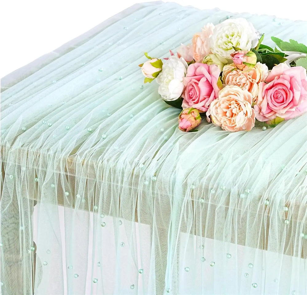 White Pearl Table Runner – Lace Tulle Wedding Decor - candletown.net