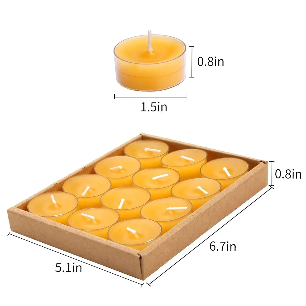 Box of yellow candles with dimensions labeled