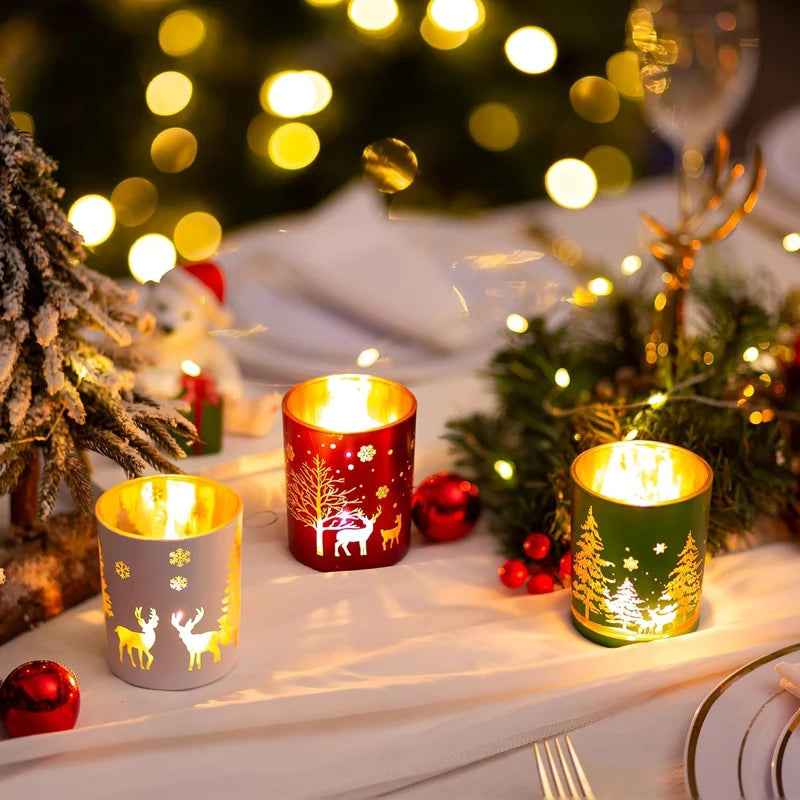 Christmas Glass Candle Holder – Red, Green & White