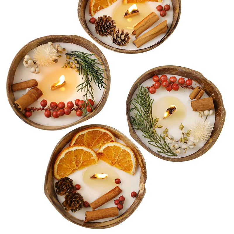 Coconut Bowl Scented Candle with Dried Flowers – Soy Wax Decorative Candle - candletown.net