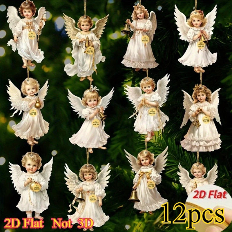12pcs Vintage Christmas Angel Wooden Pendants - candletown.net