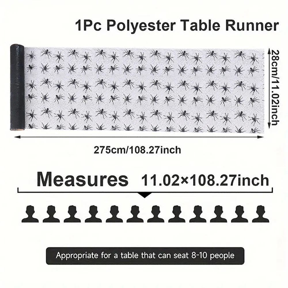 Halloween Mesh Lace Table Runner – Bat, Spider Web & Skull Design - candletown.net