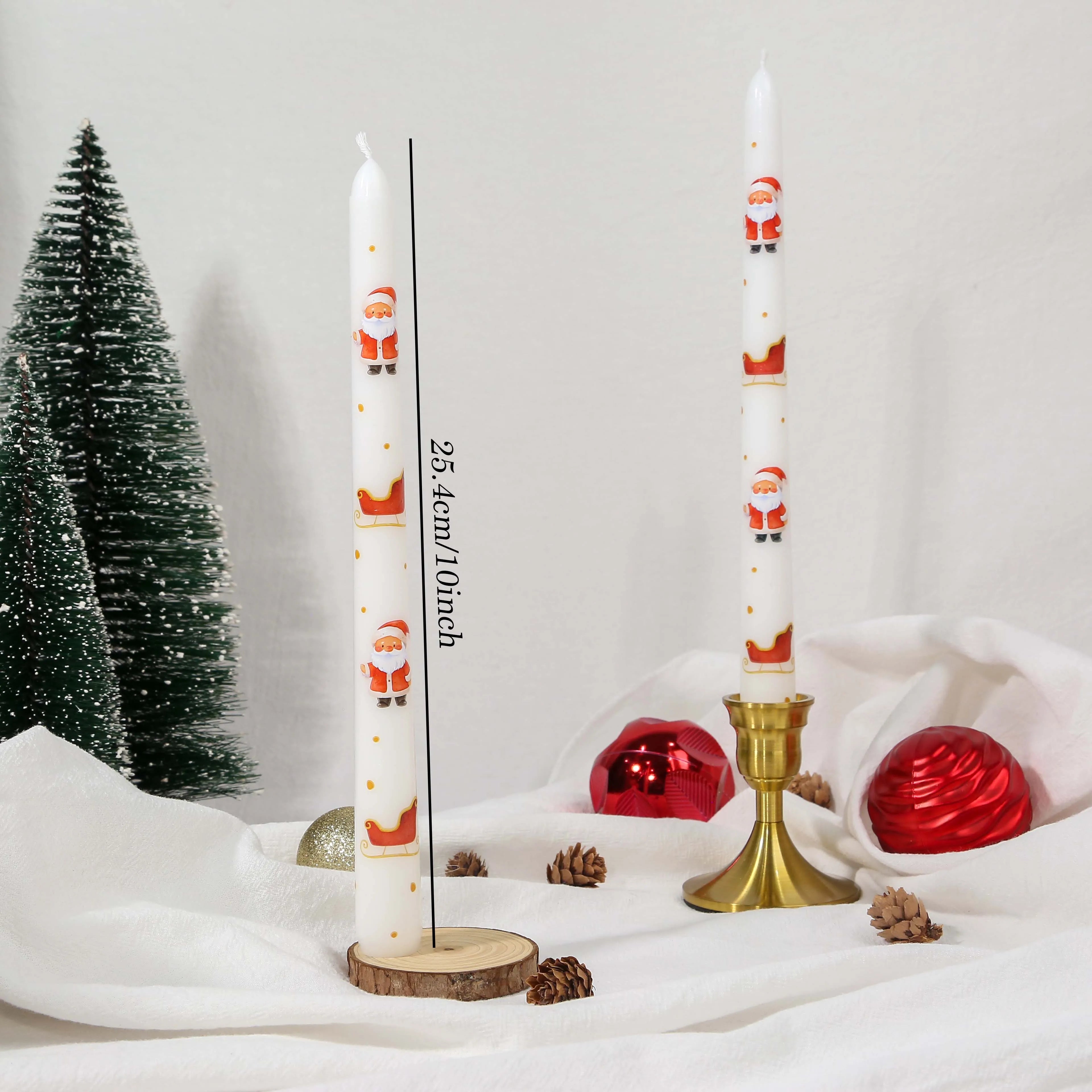 2 Pack Christmas Taper Candles – Santa Claus Pattern - candletown.net