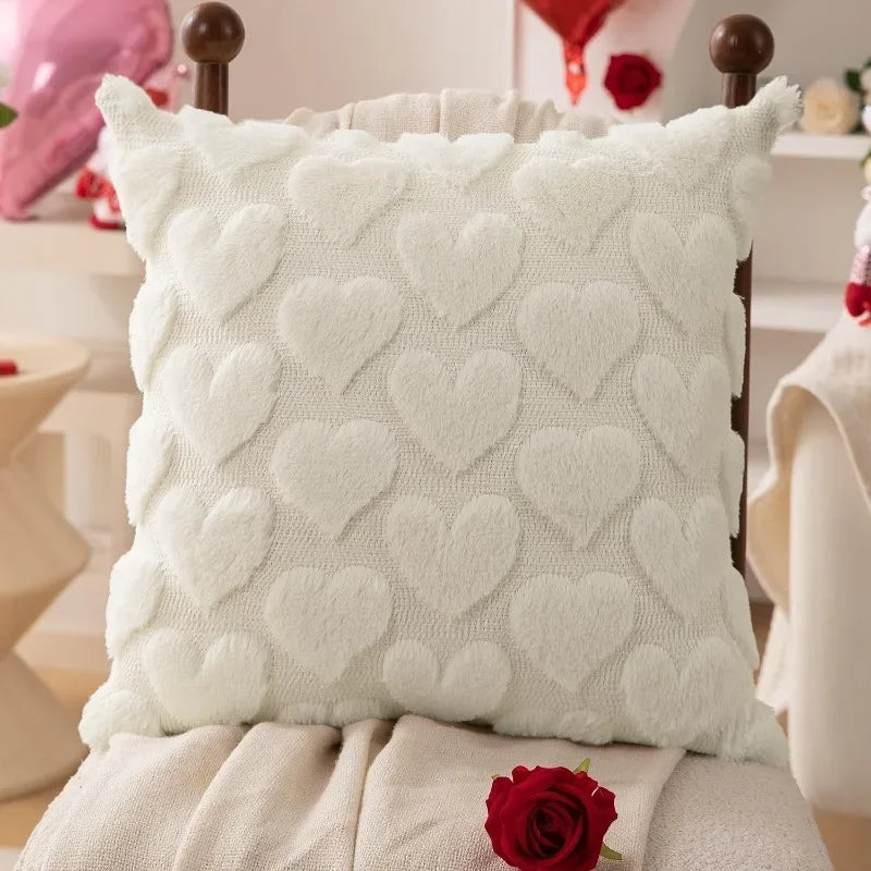 Valentine’s Day Plush Pillow Cover with Embroidered Heart - candletown.net