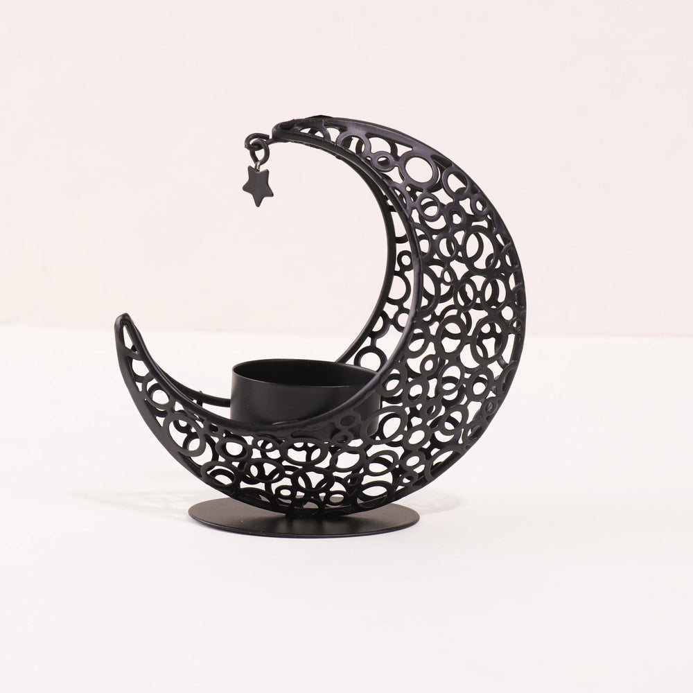 Black & Gold Crescent Moon Candle Holder – 11.2 cm - candletown.net