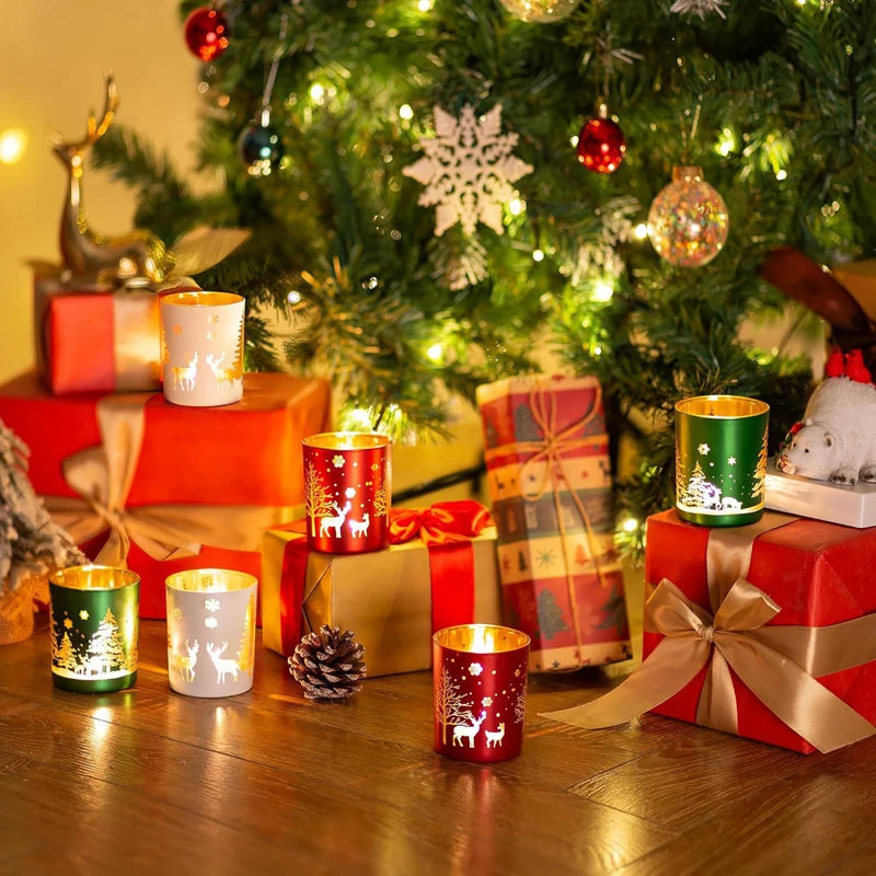 Christmas Glass Candle Holder – Red, Green & White