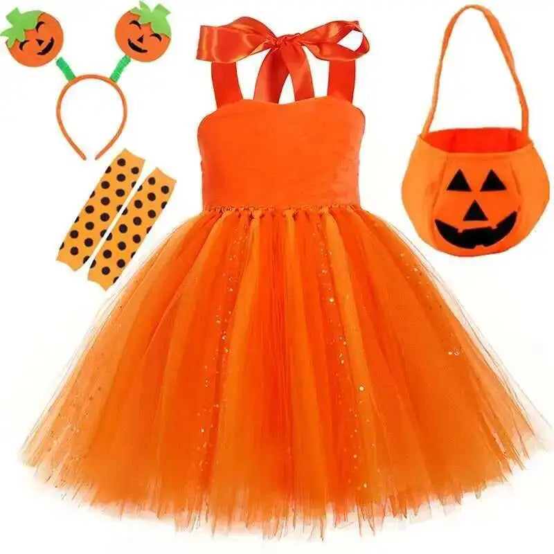 Girls Pumpkin Witch Costume – Halloween Tutu Dress Set - candletown.net
