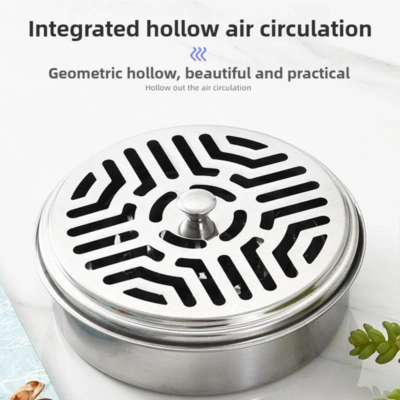 Metallic air circulation device with geometric design on a light background