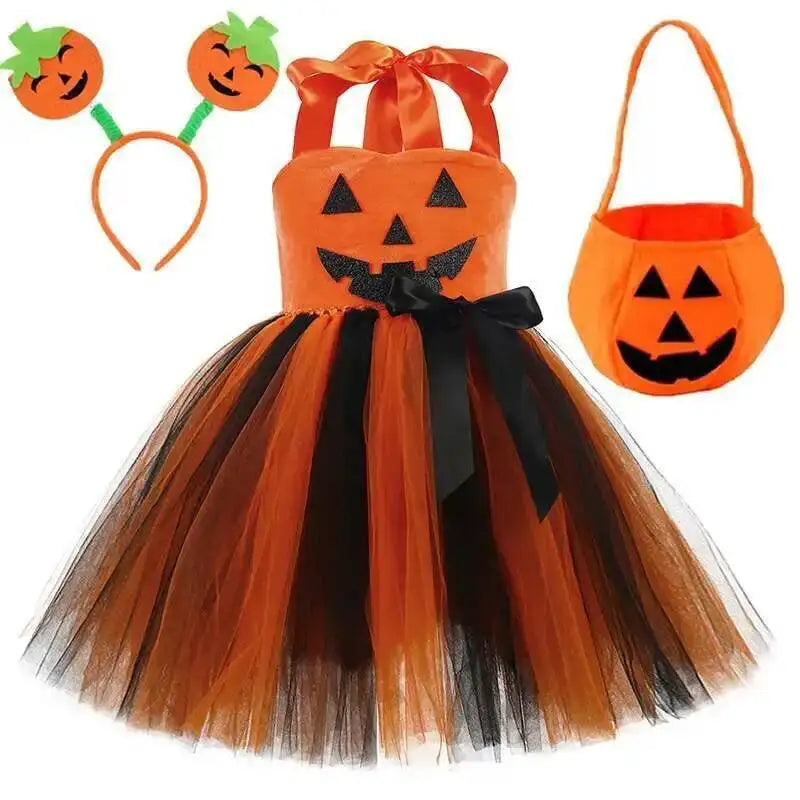 Girls Pumpkin Witch Costume – Halloween Tutu Dress Set - candletown.net