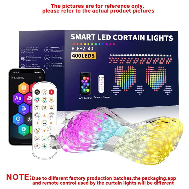 Smart Curtain Lights with Bluetooth App Control - RGB LED String for DIY Decor - candletown.net