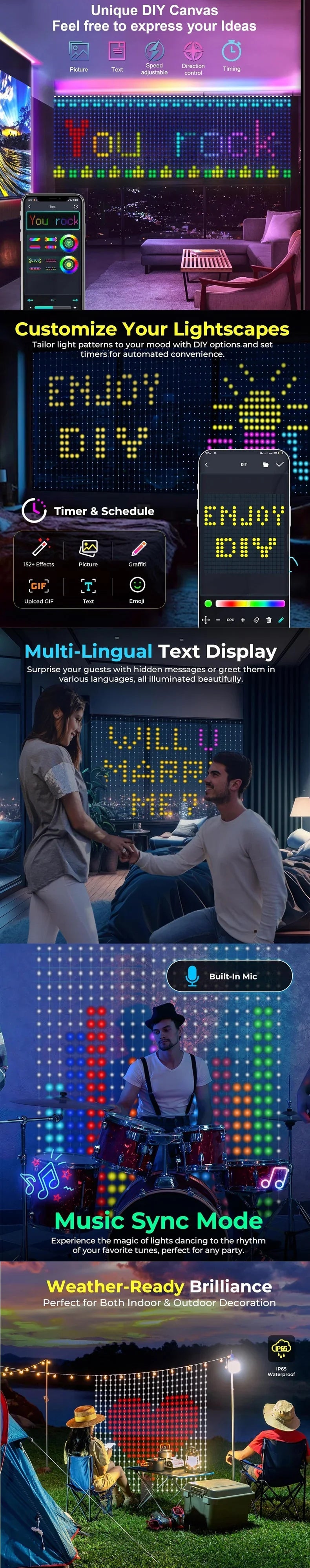 Smart Curtain Lights with Bluetooth App Control - RGB LED String for DIY Decor - candletown.net