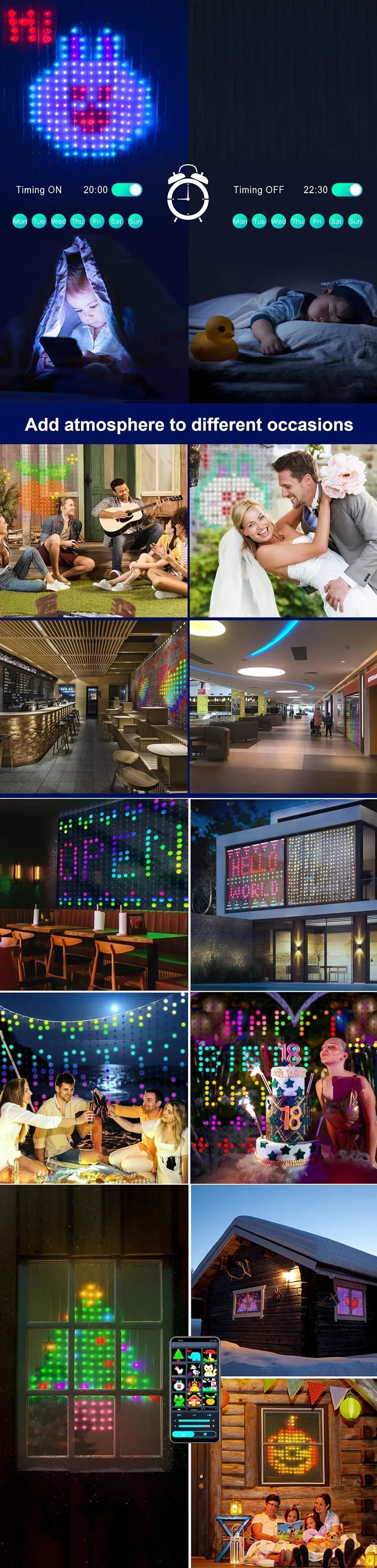 Smart Curtain Lights with Bluetooth App Control - RGB LED String for DIY Decor - candletown.net