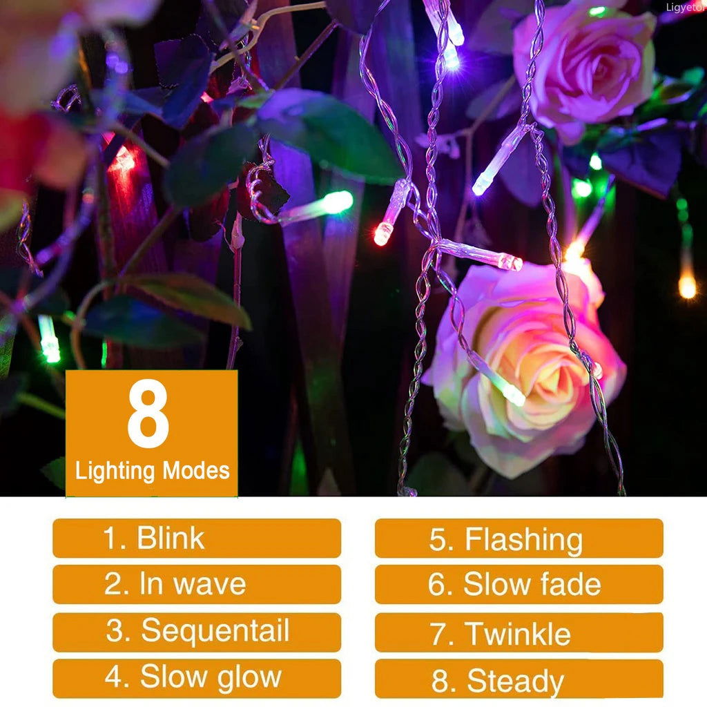 Solar Curtain Icicle Lights - Outdoor Fairy String Lights for Garden & Holiday Decor - candletown.net