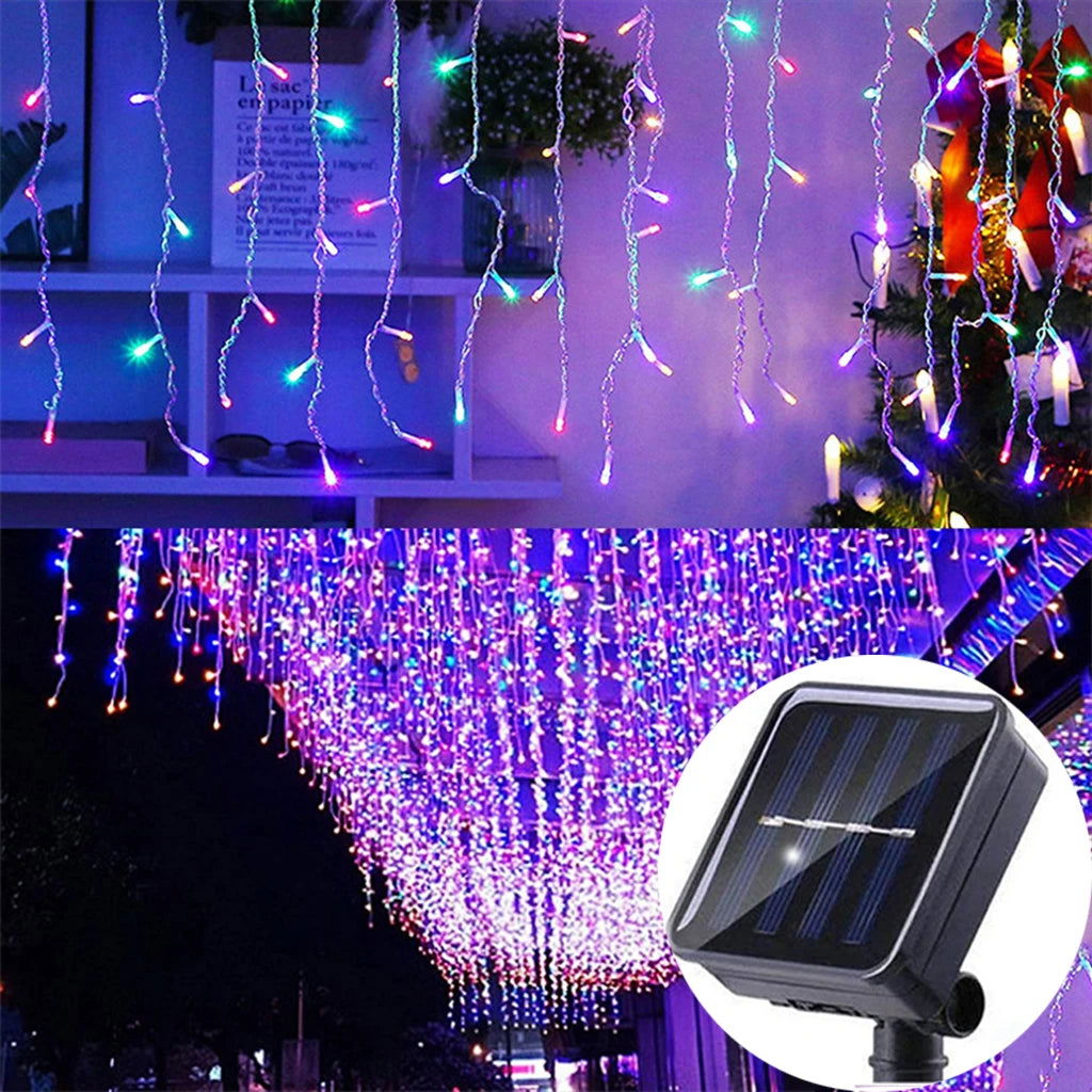 Solar Curtain Icicle Lights - Outdoor Fairy String Lights for Garden & Holiday Decor - candletown.net