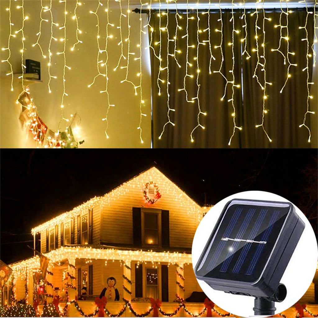 Solar Curtain Icicle Lights - Outdoor Fairy String Lights for Garden & Holiday Decor - candletown.net
